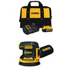 DEWALT 20V MAX Orbital Sander Brushless (DCW210B) and DEWALT 20V MAX Battery and Charger Kit with Bag, 5.0Ah (DCB205CK)