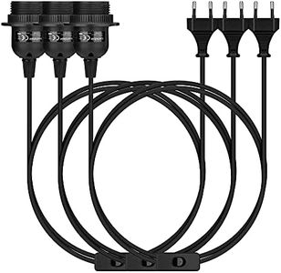 kwmobile Lot 3x douille E27 avec fil - Support lampe pour ampoule avec bague de fixation cordon prise électrique et interrupteur - Câble noir 5 m