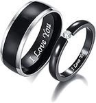 Ring Wedding Ring, Black Wedding Bands for Women 2PCS Cubic Zirconia Stainless Steel Glossy and Sleek Comfortable Size Women P 1/2 Men X 1/2