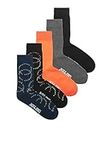 JACK & JONES Men's Jaclogo Circle Socks Pack of 5, Black/Pack:Navy Blazer-Black-DGM-Vibrant Orange, One Size