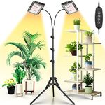 Grow Light with Stand, LBW Dual Heads Full Spectrum Grow Light, 200W LED Plant Lights for Indoor Plants, Auto On/Off Timer, 6 Dimmable Levels, 3 Switch Modes, Adjustable Tripod Stand 15-63 inches