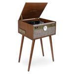 Victrola Century Signature+ – 6-in-1 Vinyl Record Player & Music Centre - 3-Speed Turntable, CD & Cassette, VINYLSTREAM, Bluetooth & 3.5mm Aux, Record Player with Speakers and Clock, 18" Legs (Walnut)