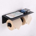 Indian Decor. 50999 Double Toilet Paper Holder Shelf, APL Bathroom Accessories SUS 304 Stainless Steel Tissue Roll Holder with Phones Wipes Storage Rack Matte Black