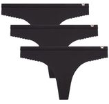 Jessica Simpson Women's Underwear - 3 Pack Microfiber Lace Thong Panties (S-XL), Black/Black/Black, Large