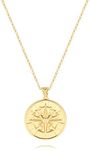 CANEVINKA 18K Gold Plate Compass Pendant Necklace for Women Dainty Sunflower Coin Necklaces Personalized Chain Layered Jewelry 18”/20”