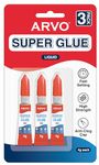 ARVO Super Glue Liquid 4g,Pack of 3 - All purpose,Fast-drying Impact Tough & Fast Setting with Anti-Clog Cap Ideal for Metal, Ceramics, Leather