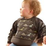 Bibetta Ultrabib - Weaning bib with sleeves - Premium Neoprene for Comfort - Waterproof - Baby bibs with Crumb Catcher Pocket for Feeding Toddler & Babies - Roll Up and Machine Washable (Dinosaurs)