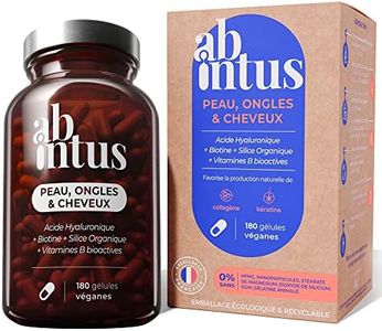 BIOTINE + ACIDE HYALURONIQUE + SILICIUM BIO + ZINC + SÉLÉNIUM + VITAMINES B5 B6 B8 B9 & C | 180 Gélules Vegan | Pousse Rapide des Cheveux & Ongles, Anti Chute, Peau Saine | Fait en France Sans Additif