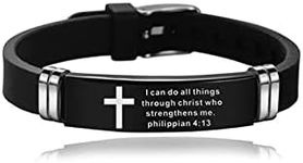 KunBead Jewelry Mens Cross Religious Christian Silicone Engraved Bracelet Wristbands with Scripture Quote Bible Verse Inspiring Gift for Women