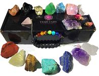 Chakra Therapy Collection(Small) 17 pcs healing crystal kit, 7 Raw Chakra stones,7 Colorful Gemstones,Amethyst,Rose quartz Pendulum, Chakra lava bracelet, Dry Roses, Guide, COA, Best value, Gift ready