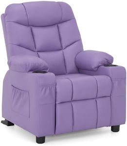 MCombo Big Kids Recliner for Ages 3+, Child Reclining Chair, Toddlers Recliner Sofa with Cup Holders (Faux Leather, Violet)