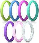 ThunderFit Stackable Silicone Wedding Rings for Women, Thin Rubber Engagement Bands 2.5mm Wide 1.8mm Thick - 1/2/3/4/5/7 Variety Multipack