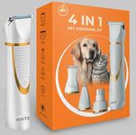 Boltz 4 in 1 Dog & Cat Hair & Paw Trimmer with Nail Grinder – Silent Cordless Grooming Kit for Pets – USB Rechargeable, IPX7 Waterproof, 4 Attachments for Paws, Ears, Face & Nails (White Gold)