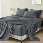 GOKOTTA Cooling Sheets Queen Size for Hot Sleeper, Breathable Luxury Soft Bamboo Sheets 6 PC with 4 Elastic Corner Straps, 16 Inch Pocket (Dark Grey, Queen)