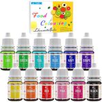 Food Colouring - 12 Colours Variety Liquid Cake Icing Food Colouring Kit for Baking, Fondant, Decorating and Cooking - Vibrant Food Colour Dye for Airbrush, DIY Slime Making and Crafts - 6ml Each