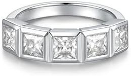 Jiostonor Moissanite Wedding Bands Eternity Rings for Women, 2.0 Carats 5 Stone Moissanite Ring 925 Sterling Silver D Color VVS1 Princess Cut Lab Created Diamond Wedding Rings for Women Size 5