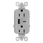 Legrand - Pass & Seymour Radiant 15A Hybrid Type-A/Type-C Ultra-Fast 6.0A Wall Outlet Dual USB Charger & Tamper-Resistant Duplex Power Outlet, Gray | for Commercial Applications