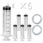 6PCS 60ML Plastic Sterile Syringe with Cap and Tubes 2*50cm Disposable Syringe Individual Wrap without Needles for Scientific Labs Feeding Pet Measuring Liquids and Glue Applicator