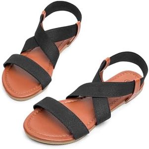 SANDALUP Women's Elastic Flat Sandals Black 08.5