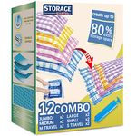 Storage Master Space Saver Bags for Travel and Home Reusable Vacuum Storage Bags Save 80% More Storage Space with Travel Hand Pump (12 Pack)