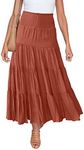 HAEOF Women's Summer Elastic High Waist Boho Maxi Skirt Casual Drawstring A Line Long Skirt Caramel Small