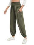 Famulily Women's Yoga Breathable Pants High Waisted Comfy Dance Sweatpants Tracksuit Bottoms Jogger Pants Army Green M