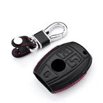 M.JVisun Genuine Leather Key Fob Cover For Mercedes-Benz A Class B C E S G M V Class CLA CLS GLA GLC GLE GLK GL GLS SL SLK SLC Viano For Metris Car Key Case with Keychain - 3 Buttons - US - Black