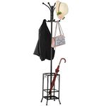 Yaheetech Metal Coat Stand Hat Rack with Umbrella Holder, Coat Tree Hanger with 8 Hooks & Solid Base, Height 186 cm, Free Standing