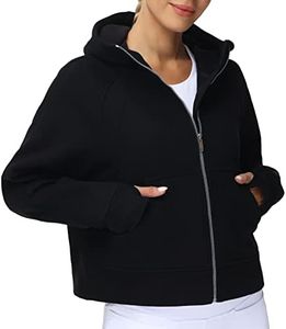 THE GYM PEOPLE Women's Full-Zip Up Hoodies Jacket Fleece Workout Crop Tops Sweatshirts with Pockets Thumb Hole Black