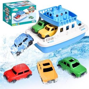 FUN LITTLE TOYS Toy Boat Bath Toys for Toddlers with 4 Cars Toys, Water Toys Educational Toys, Christmas Gifts