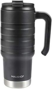 HAUSHOF 24 oz Travel Mug, Stainless Double Wall Vacuum Insulated Tumbler with Handle & Spill Proof Twist On Flip Lid and Wide Mouth, BPA Free