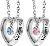 MJARTORIA Couples Necklace His Queen & Her King Engraved Matching Pendant Necklace Set Rhinestone Ring Pendant Necklace for Boyfriend Girlfriend Valentine's Day Birthday, alloy+Stainless steel, not known