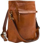 Volksy Bags Genuine Leather Convertible Backpack for Women - Laptop & Ipad pocket - 2 in 1 Shoulder/Crossbody Back Pack for Traveling - Brown (Tan), Brown, One Size, Daypack Backpacks