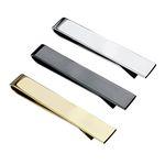 Roctee 3 Pack Skinny Tie Bar Clip Set, Suit Tie Clips for Men, Tie Necktie Clasp Pinch Clip on Tie, Suitable for Business Metting Wedding Anniversary Best Gift (Silver Gold Black)