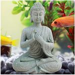 Aquarium Buddha Statue Ancient Meditating Buddah Figurine Fish Tank Buda Decoration Japanese Zen Ornaments Sandstone Sitting Buddha Underwater Landscape Decor, A