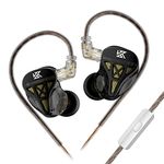 Yinyoo KZ DQS HiFi In-Ear Headphones with HD Microphone, Dynamic Driver Wired Earbuds Semi-Open Bass Earphone, Lightweight In-Ear Monitors for Drummers Musicians (DQS Black, With mic)