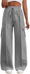 BTFBM Women's Running Sweatpants Fall Baggy Wide Leg Lounge Pants Casual Workout Joggers Pants with Pockets(Solid Dark Grey,X-Small)