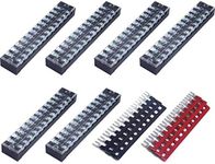 CEEYSEE 12pcs (6 Set) 12 Positions Dual Rows Covered Screw Terminal Block 600V 25A + 6Pcs 12 Positions Pre-Insulated Black/Red Fork Terminal Barrier Strip 400V 25A (TB2512)