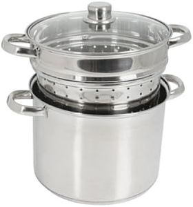 Crealys 504626, Pentola cuocipasta da 8 L con coperchio in vetro, diametro: 24 cm
