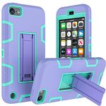 WOGROO Protective Case Compatible with Apple iPod Touch, iPod Touch 7 Case, iPod Touch 6 Case-Hybrid Shockproof iPod Case with Kickstand - Full-Body Cover with Rugged Drop Protection - Purple/Green