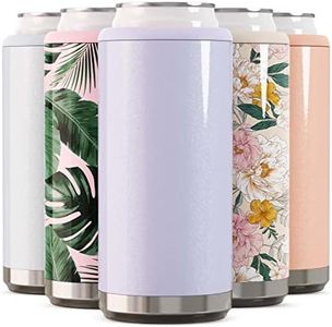 Maars Skinny Can Cooler for Slim Beer & Hard Seltzer | Stainless Steel 12oz Koozy Sleeve, Double Wall Vacuum Insulated Drink Holder - Glitter Lilac