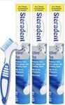 Blue Active Plus Denture Cleaning Tablets 3 Pack with Denture Brush | 90 Tablets (3 x 30) for 3 Month Supply | Daily Denture Cleaning Set for False Teeth, Retainers, Mouth Guards & Oral Appliances