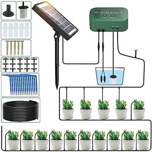 PChero Solar Irrigation System Kit, Automatic Self Watering System with Timer Garden Greenhouse Drip Irrigation System with 15M Hose for Pots Lawn Indoor Outdoor Plants
