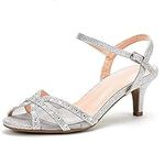 Womens Diamante High Heel Mules Ladies Bridal Wedding Shoes Evening Party Prom Occasion Heeled Strappy Sparkly Dress Sandals Ankle Strap Fashion Heels Shoes Silver Glitter