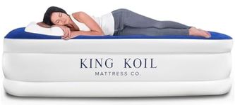 King Koil Pillow Top Plush Queen Air Mattress with Built-in High-Speed Pump Best for Home, Camping, Guests, Queen Size Luxury Double Airbed Adjustable Blow Up Mattress, Waterproof, 1-Year Warranty