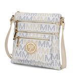 MKF Collection Crossbody Bag for Women – PU Leather Adjustable Strap Handbag – Side Messenger Purse, Shoulder Crossover, Beatrice White, Small