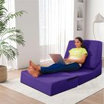 Dr. Smith Convertible Sleeper Folding Sofa Bed/Lounger Sofa Single Size Futon Lazy Bed Washable Cover Jute Fabric - Purple