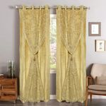 Dashing Fabrics 2 IN1 Back Velvet Classic Grommet with Ivory Embroidery Floral Door Curtains - 1 Pair (8 Feet,Golden Velvet)