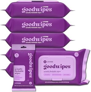 goodwipes Flushable Butt Wipes - Vitamin E & Aloe - Sewer & Septic Safe - Extra Large Adult Wet Wipes For Women & Men - Bathroom Essentials - Lavender, 318 Count (6 Packs + 1 Travel)