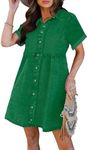 luvamia Women Casual Denim Babydoll Dress Short Sleeve Button Down Short Jean Dress Short Sleeve Aline Dress for Women Short Sleeve Jean Shirt for Women Womens Denim Dresses Simply Green Size Small